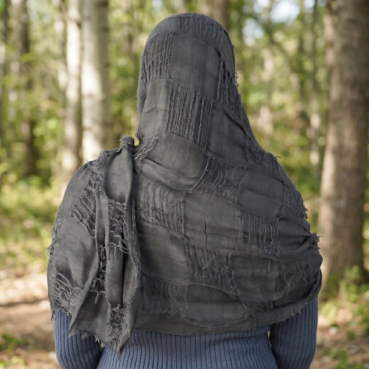 Apocalyptic Hooded Scarf Cape, Distressed Desert Style Shawl, Ragged Hooded Wrap, Avant - Garde Streetwear, Gothic Festival Scarf - Tunic Costumes