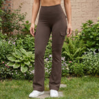 High-Waisted Flared Workout Pants with Pockets & Tummy Control - Tunic Costumes