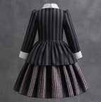 Girls' Gothic Striped Halloween Costume Dress with Wig & Socks