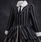 Girls' Gothic Striped Halloween Costume Dress with Wig & Socks