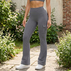 High-Waisted Flared Workout Pants with Pockets & Tummy Control - Tunic Costumes