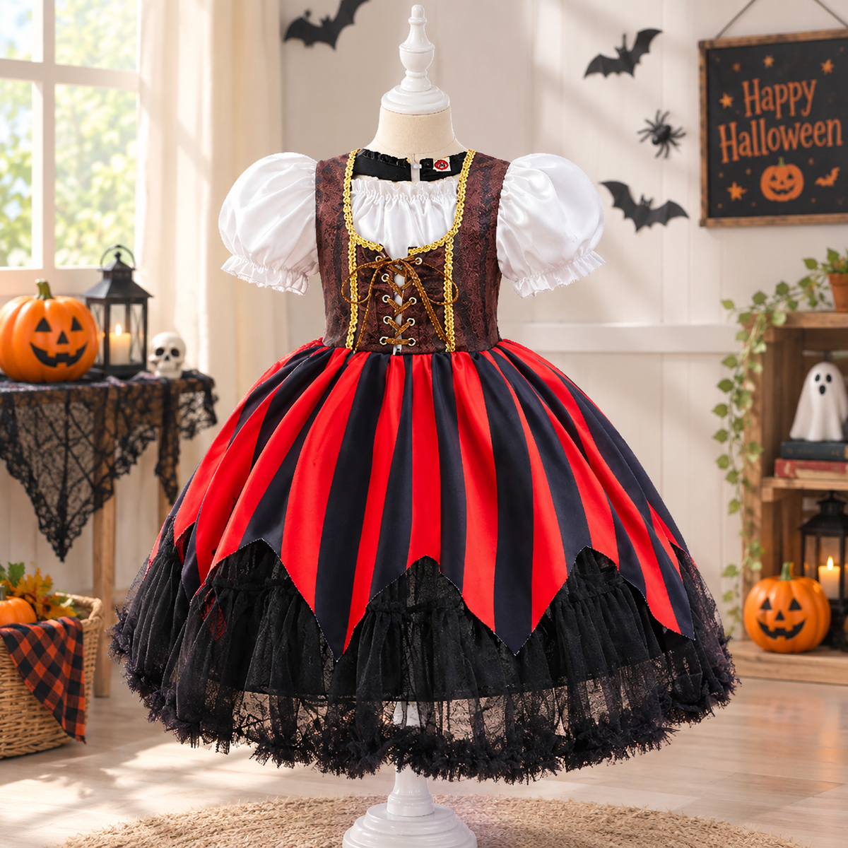 Girls' Pirate Costume Dress with Hat & Eye Patch | Kids Halloween Outfit