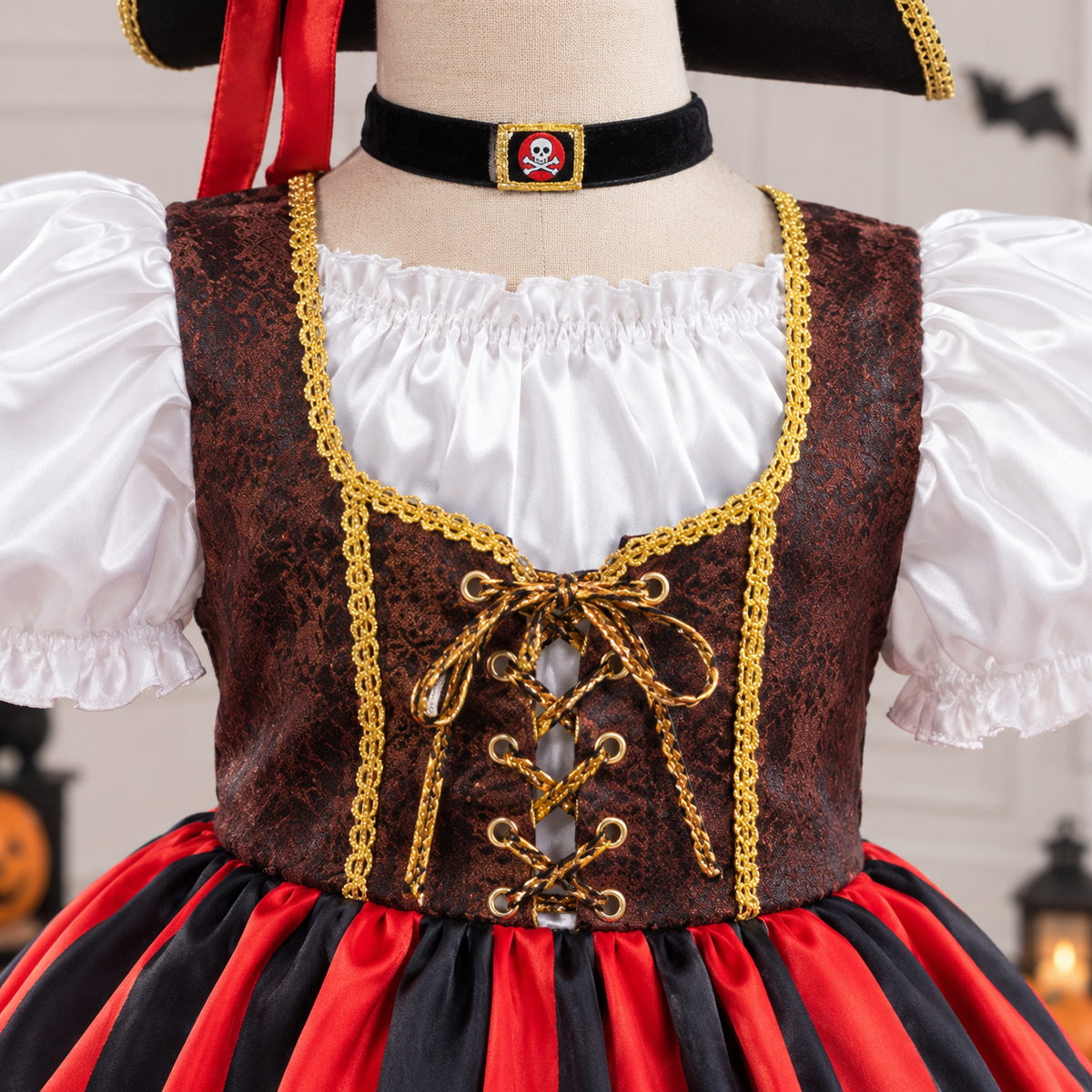 Girls' Pirate Costume Dress with Hat & Eye Patch | Kids Halloween Outfit