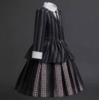 Girls' Gothic Striped Halloween Costume Dress with Wig & Socks