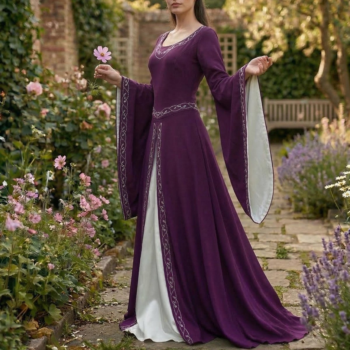 Forest Witch Medieval Dress, Vintage Embroidered Elf Costume, Adult Fantasy Party Dress, Role - Playing Outfit, Larp Costume - Tunic Costumes