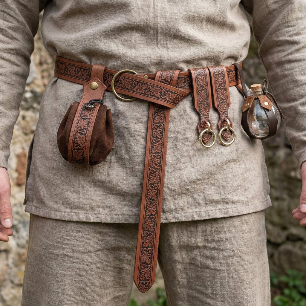 Medieval Viking Utility Belt with Pouch, Renaissance LARP Costume Accessory - Tunic Costumes