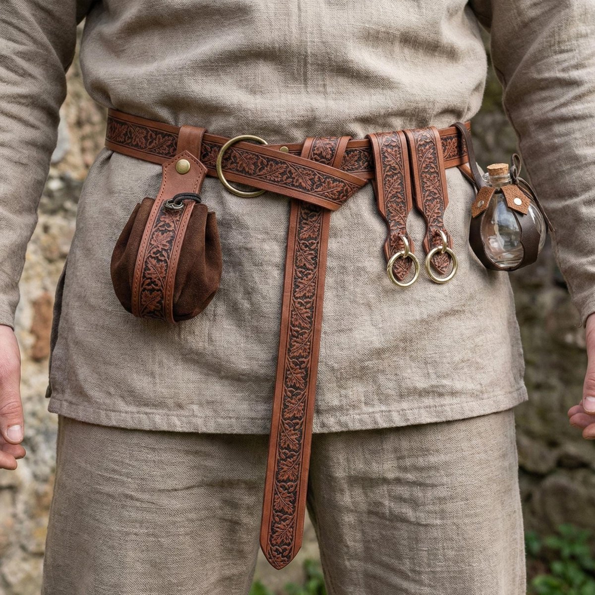 Medieval Viking Utility Belt with Pouch, Renaissance LARP Costume Accessory - Tunic Costumes