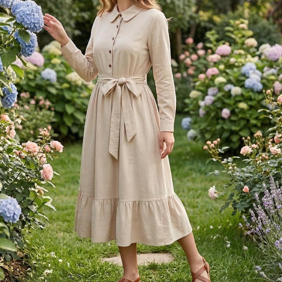 Women's Cottagecore Prairie Maxi Dress | Vintage Boho Long Sleeve Rustic Dress - Tunic Costumes