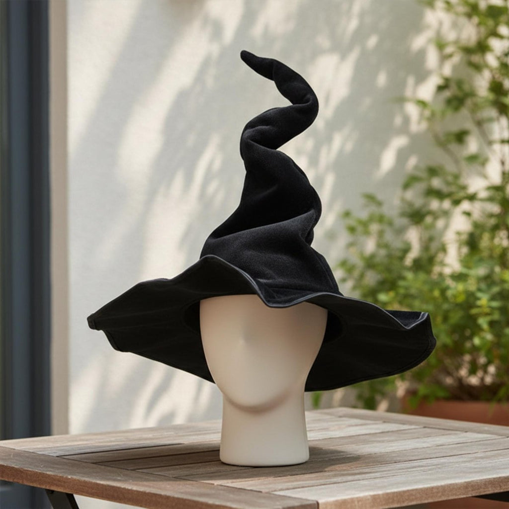 Velvet Twisted Gothic Witch Hat, Halloween Cosplay Costume Accessory - Tunic Costumes