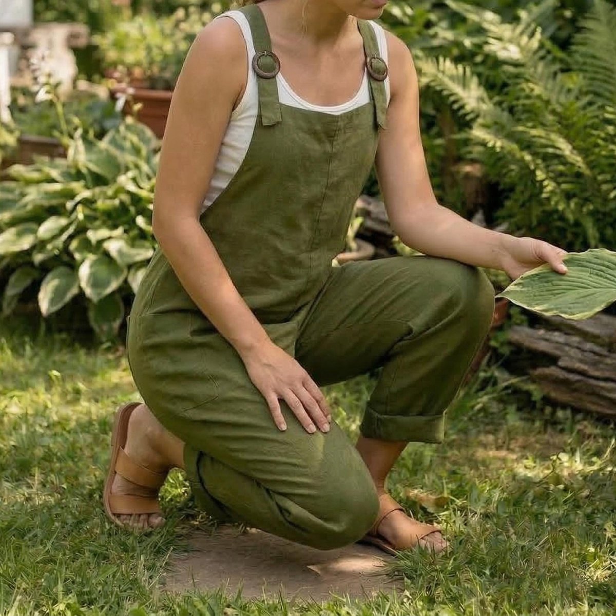 Women Linen Jumpsuit, Boho Relaxed Fit Overalls, Adjustable Strap Romper, Wide Leg Casual Outfit, Minimalist Clothing - Tunic Costumes