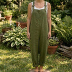 Women Linen Jumpsuit, Boho Relaxed Fit Overalls, Adjustable Strap Romper, Wide Leg Casual Outfit, Minimalist Clothing - Tunic Costumes