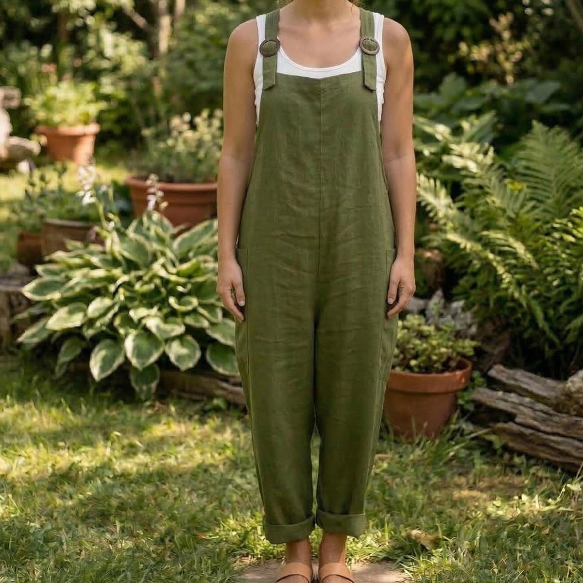Women Linen Jumpsuit, Boho Relaxed Fit Overalls, Adjustable Strap Romper, Wide Leg Casual Outfit, Minimalist Clothing - Tunic Costumes