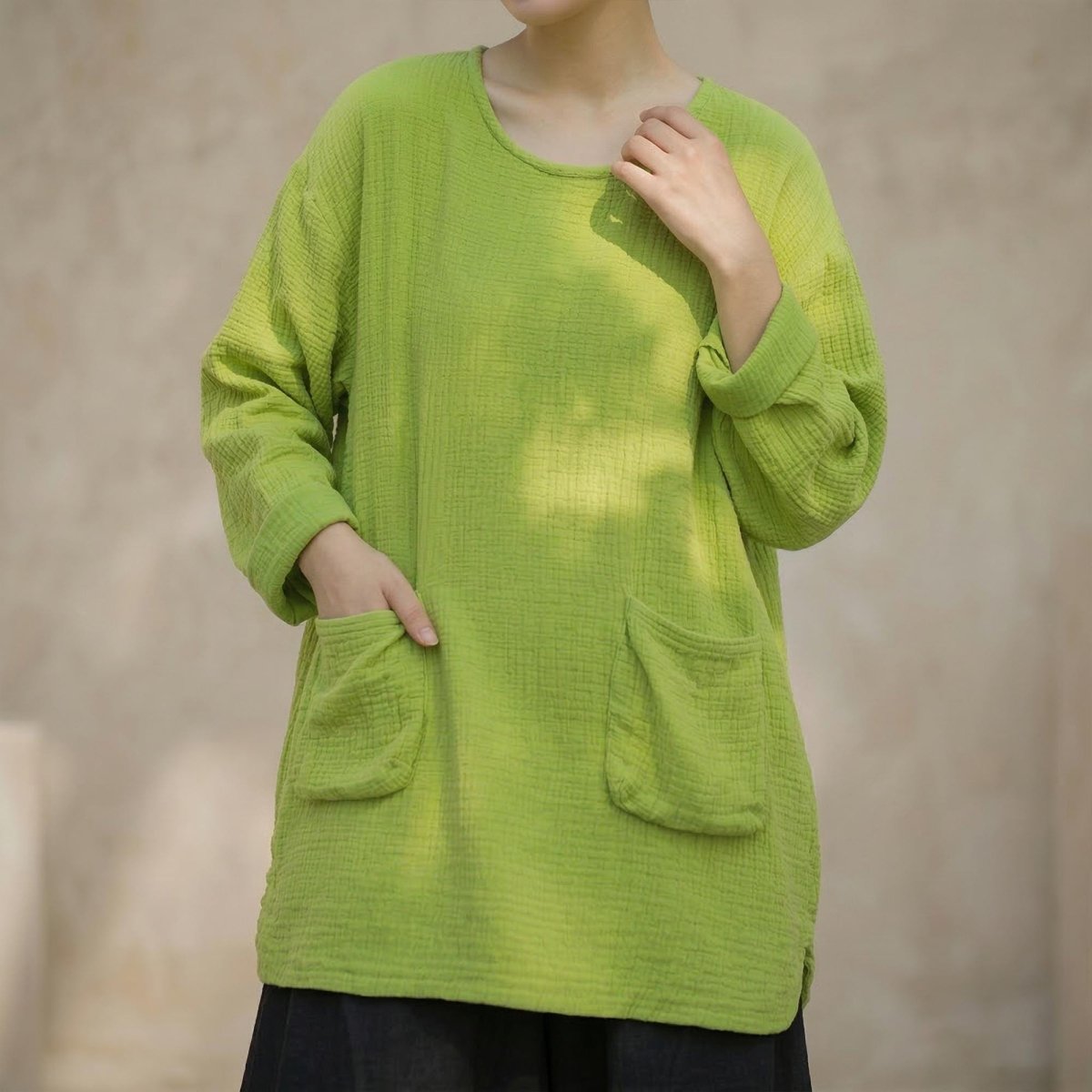 Women's Boho Cotton Knit Sweater - Lightweight Spring Pullover with Pockets - Tunic Costumes