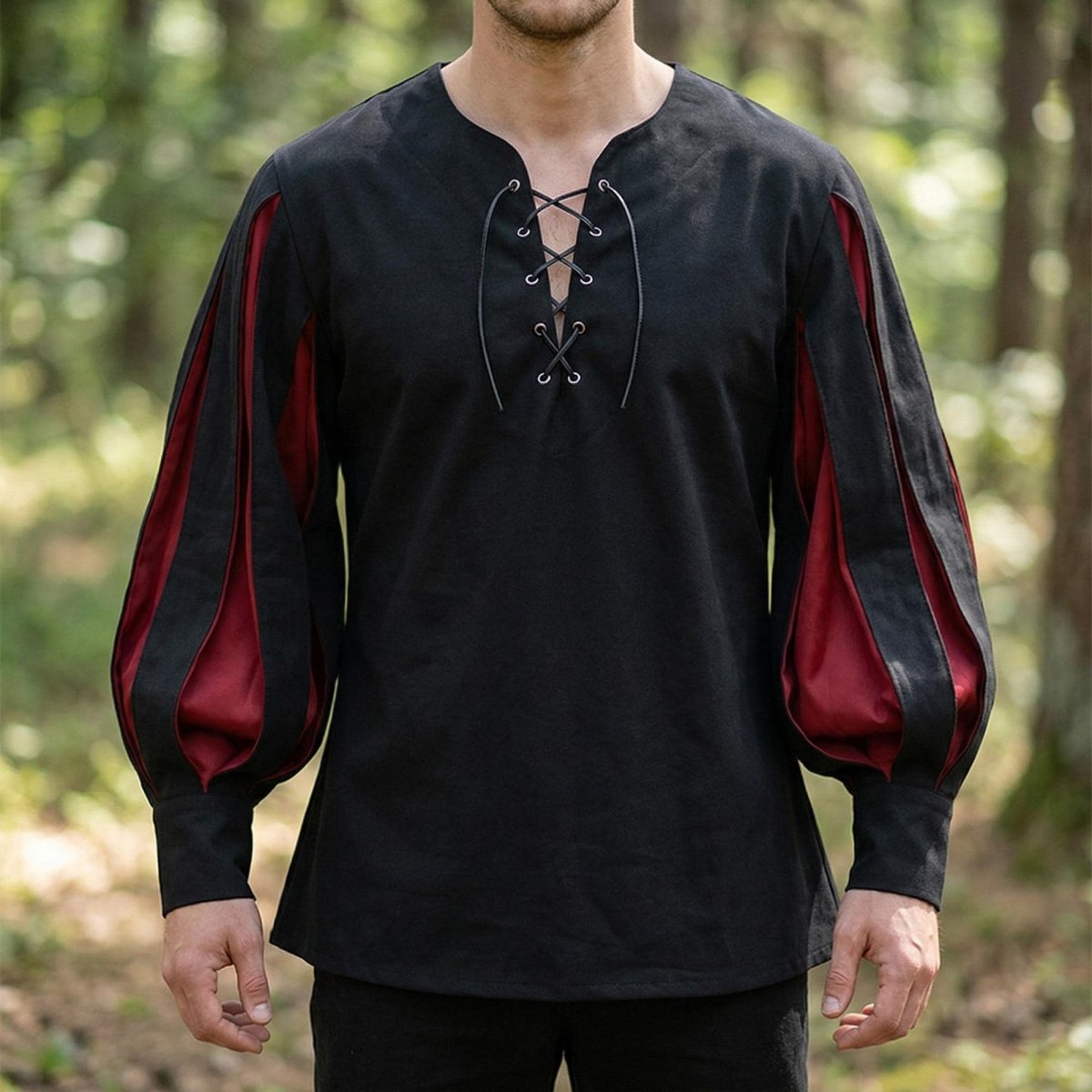 Renaissance Lace Up Tunic, Medieval Color Block Shirt, LARP Costume Top for Men, Ren Faire Stage Outfit, Theatrical Costume - Tunic Costumes