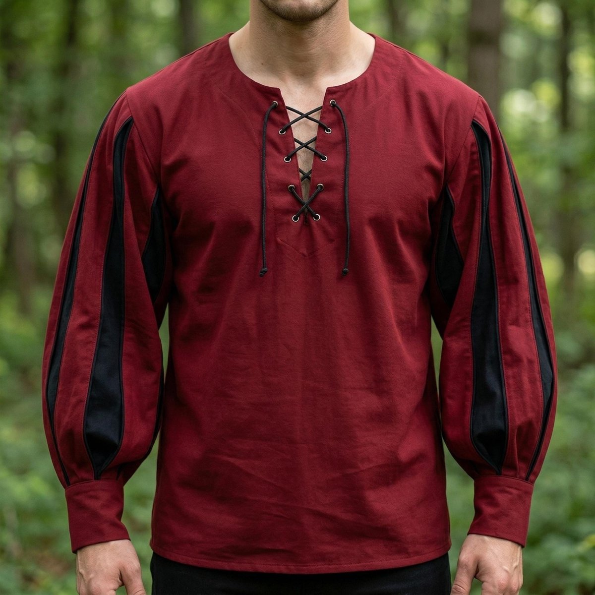 Renaissance Lace Up Tunic, Medieval Color Block Shirt, LARP Costume Top for Men, Ren Faire Stage Outfit, Theatrical Costume - Tunic Costumes
