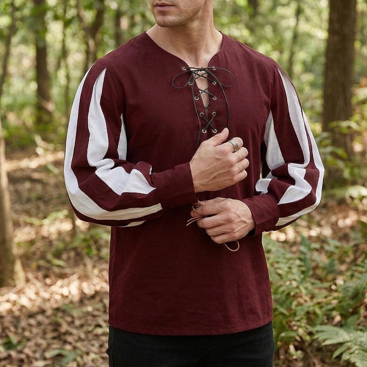 Renaissance Lace Up Tunic, Medieval Color Block Shirt, LARP Costume Top for Men, Ren Faire Stage Outfit, Theatrical Costume - Tunic Costumes