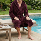 Mens Velour Hooded Robe, Soft Polyester Lounge Robe, Elegant Homewear, Cozy Bathrobe for Men, Comfortable House Robe, Gift for Him - Tunic Costumes