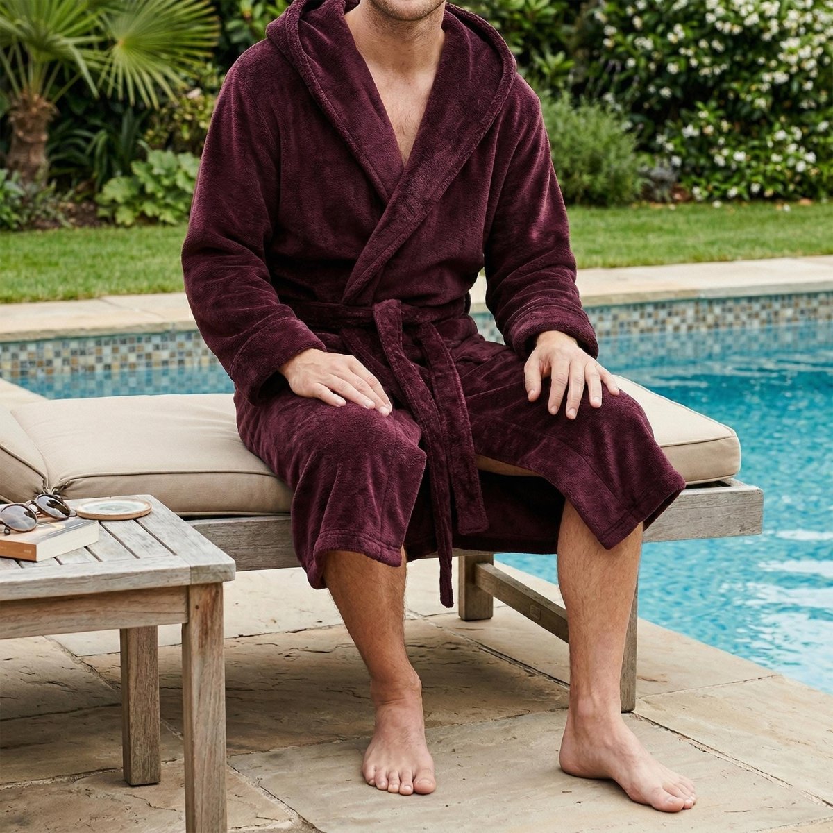 Mens Velour Hooded Robe, Soft Polyester Lounge Robe, Elegant Homewear, Cozy Bathrobe for Men, Comfortable House Robe, Gift for Him - Tunic Costumes