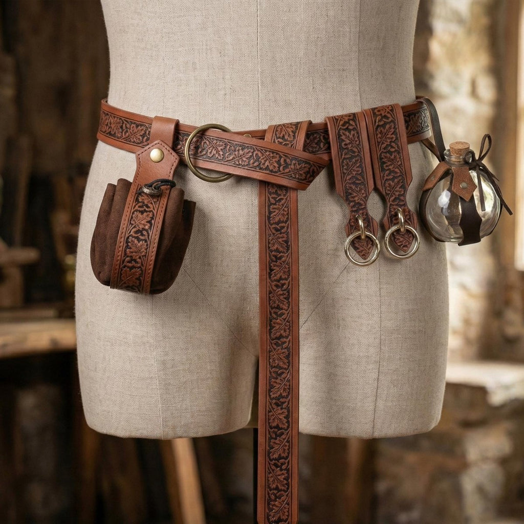 Medieval Viking Utility Belt with Pouch, Renaissance LARP Costume Accessory - Tunic Costumes