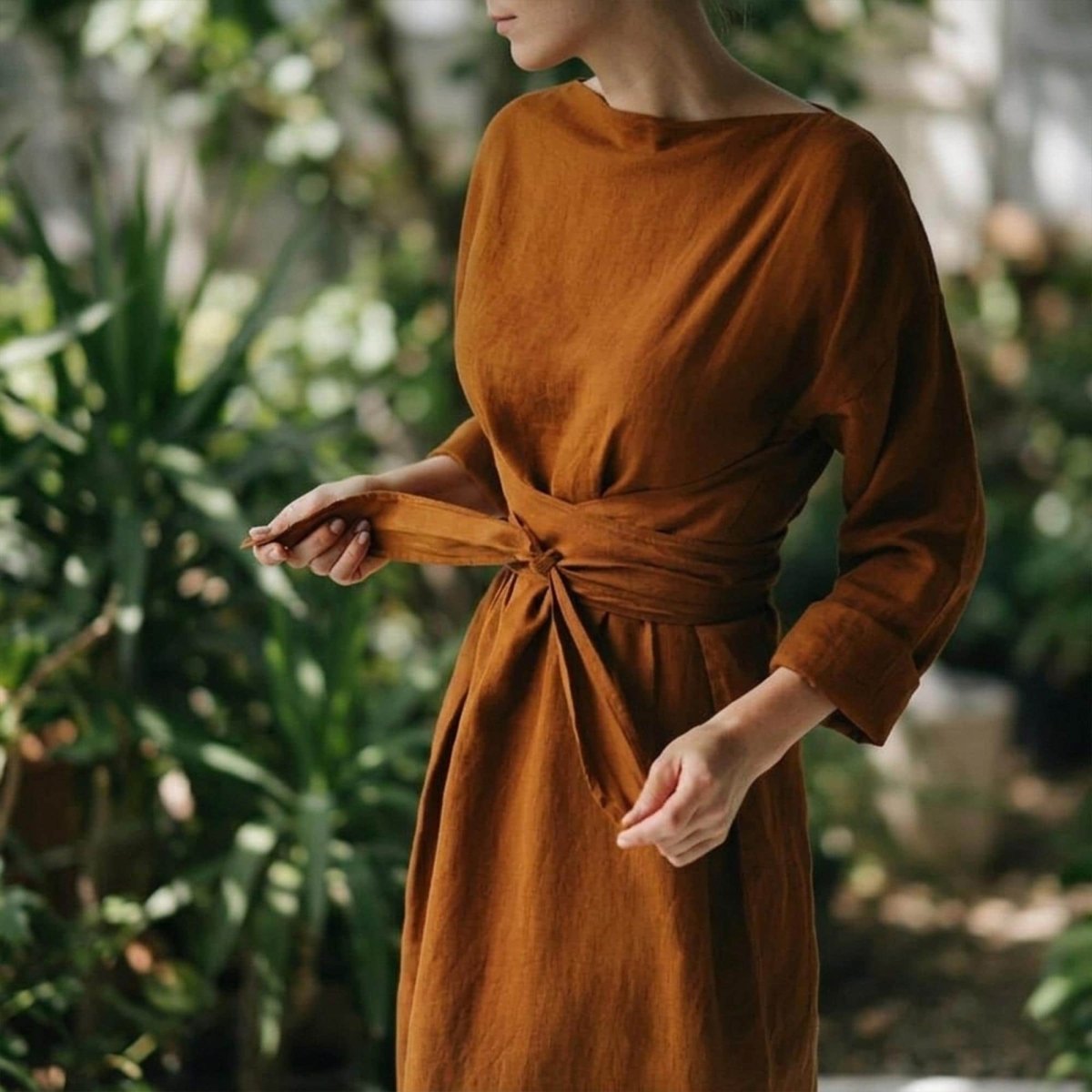 Linen Maxi Dress Women, Oversized Flowy Dress, Long Sleeve Waist Cinching Dress, Soft Washed Linen Outfit, Casual Spring Wear - Tunic Costumes