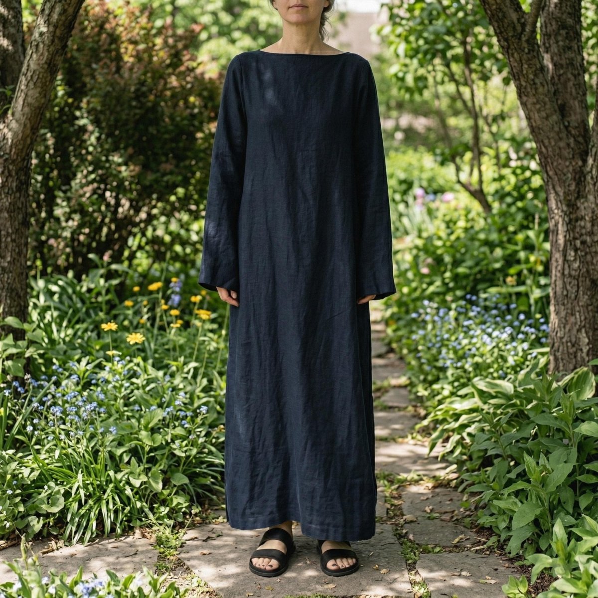 Linen Maxi Dress Women, Oversized Flowy Dress, Long Sleeve Waist Cinching Dress, Soft Washed Linen Outfit, Casual Spring Wear - Tunic Costumes