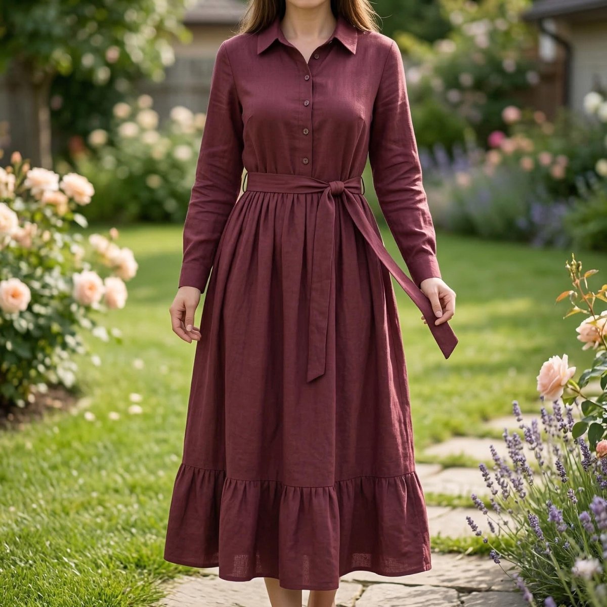 Women's Cottagecore Prairie Maxi Dress | Vintage Boho Long Sleeve Rustic Dress - Tunic Costumes