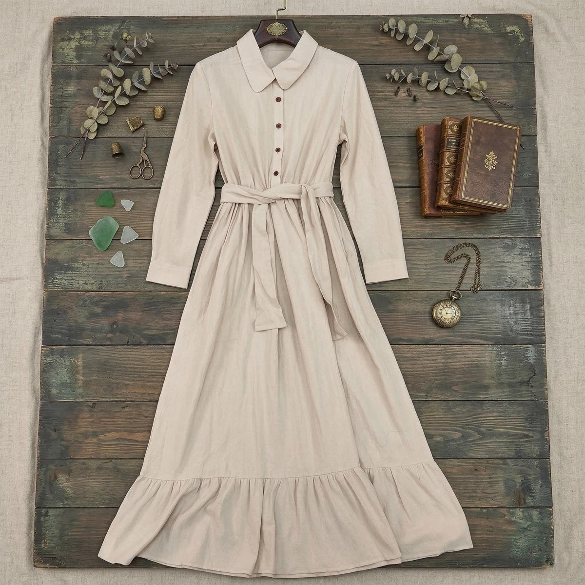 Women's Cottagecore Prairie Maxi Dress | Vintage Boho Long Sleeve Rustic Dress - Tunic Costumes