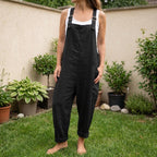 Women Linen Jumpsuit, Boho Relaxed Fit Overalls, Adjustable Strap Romper, Wide Leg Casual Outfit, Minimalist Clothing - Tunic Costumes