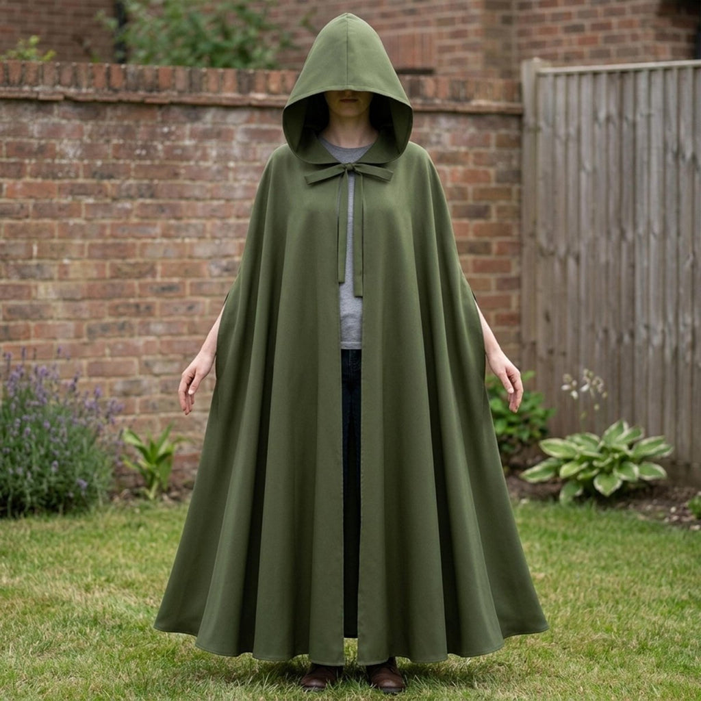 Emerald Green Elven Hooded Cloak, Medieval Renaissance Fantasy Cosplay Outfit - Tunic Costumes
