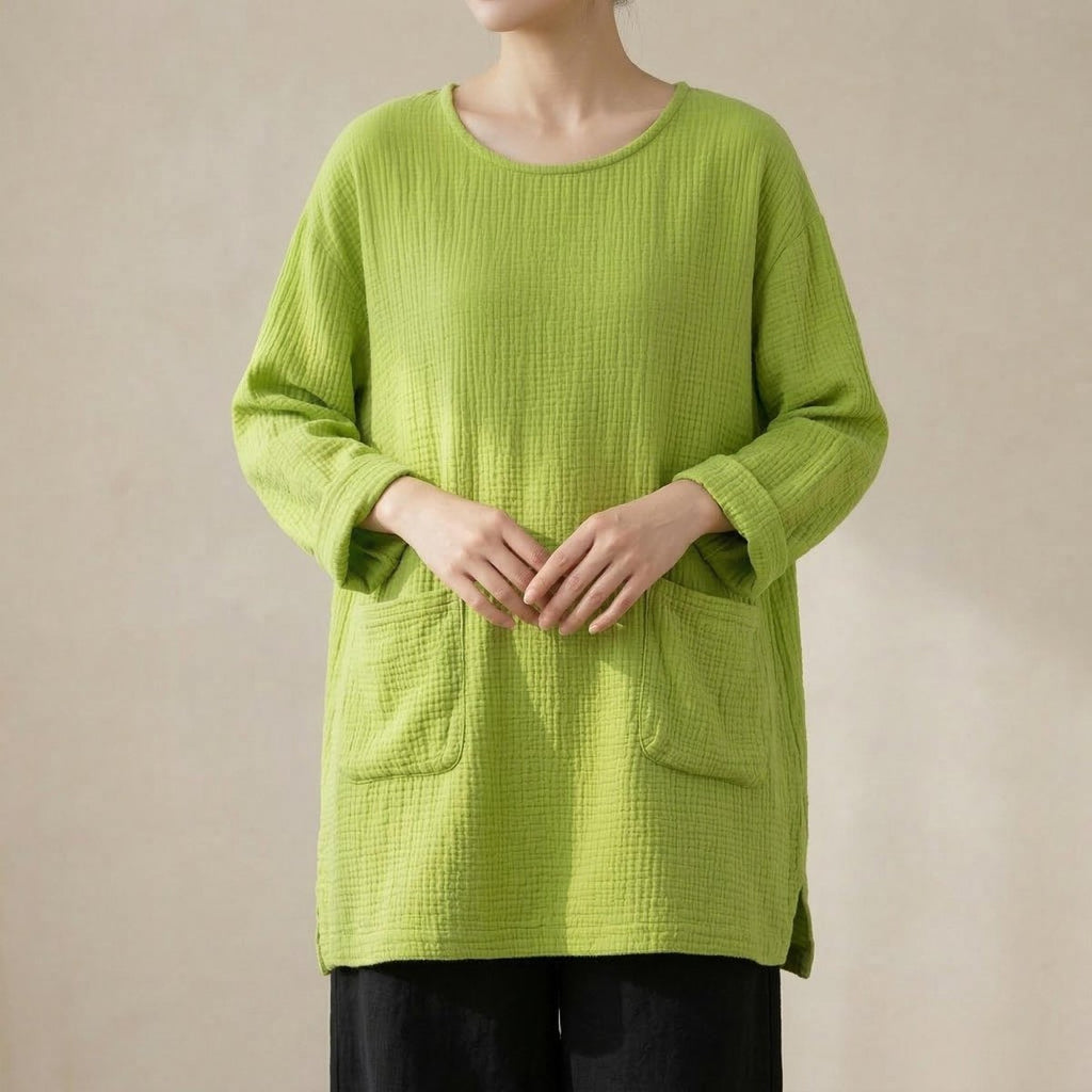 Women's Boho Cotton Knit Sweater - Lightweight Spring Pullover with Pockets - Tunic Costumes