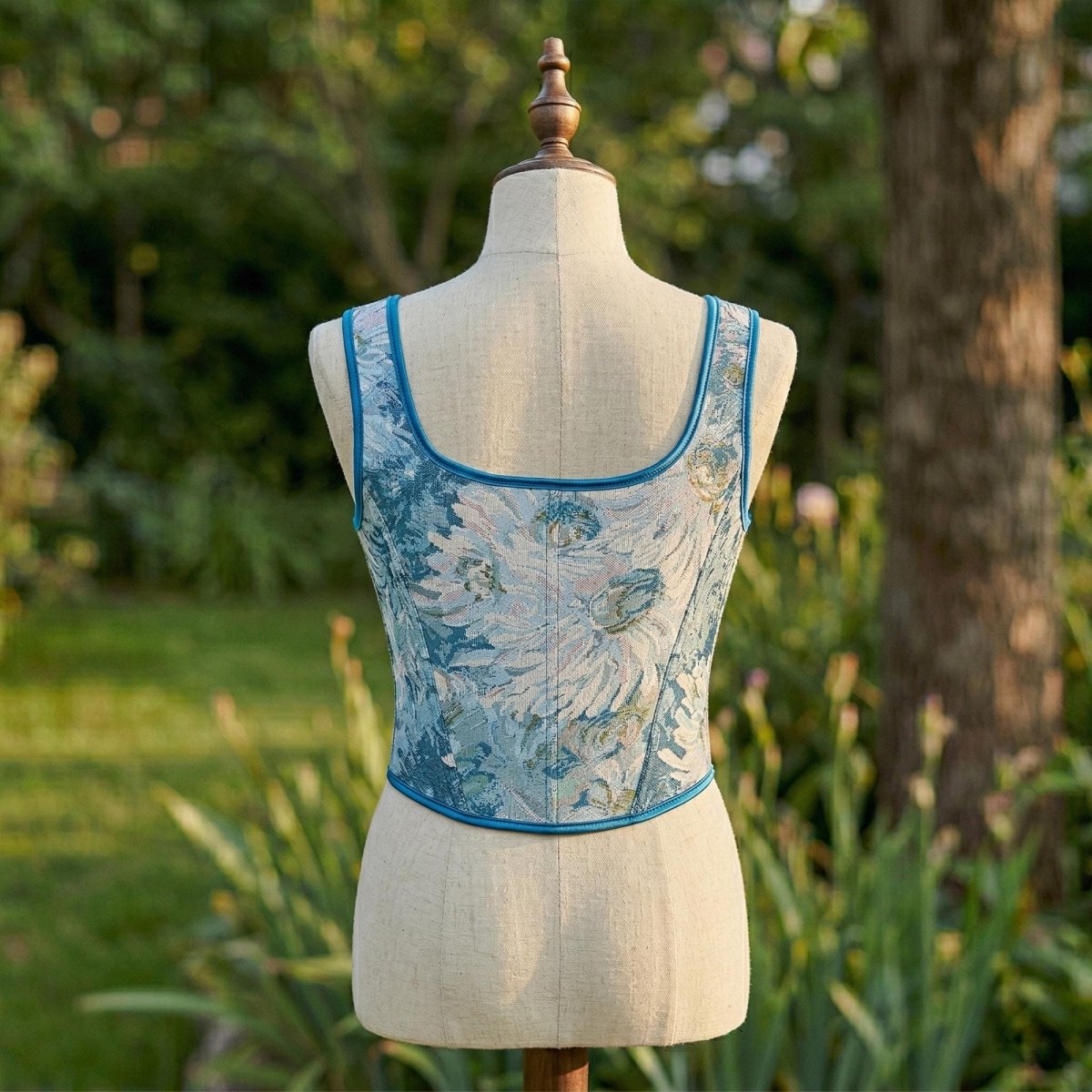 Green Floral Renaissance Corset Top, Lace Up Bustier, Cottagecore Bodice, Festival Outfit - Tunic Costumes