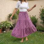 Boho A - Line Maxi Skirt, Flowing Tiered Summer Outfit - Tunic Costumes