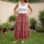 Boho A - Line Maxi Skirt, Flowing Tiered Summer Outfit - Tunic Costumes
