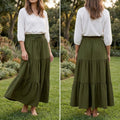 Boho A - Line Maxi Skirt, Flowing Tiered Summer Outfit - Tunic Costumes
