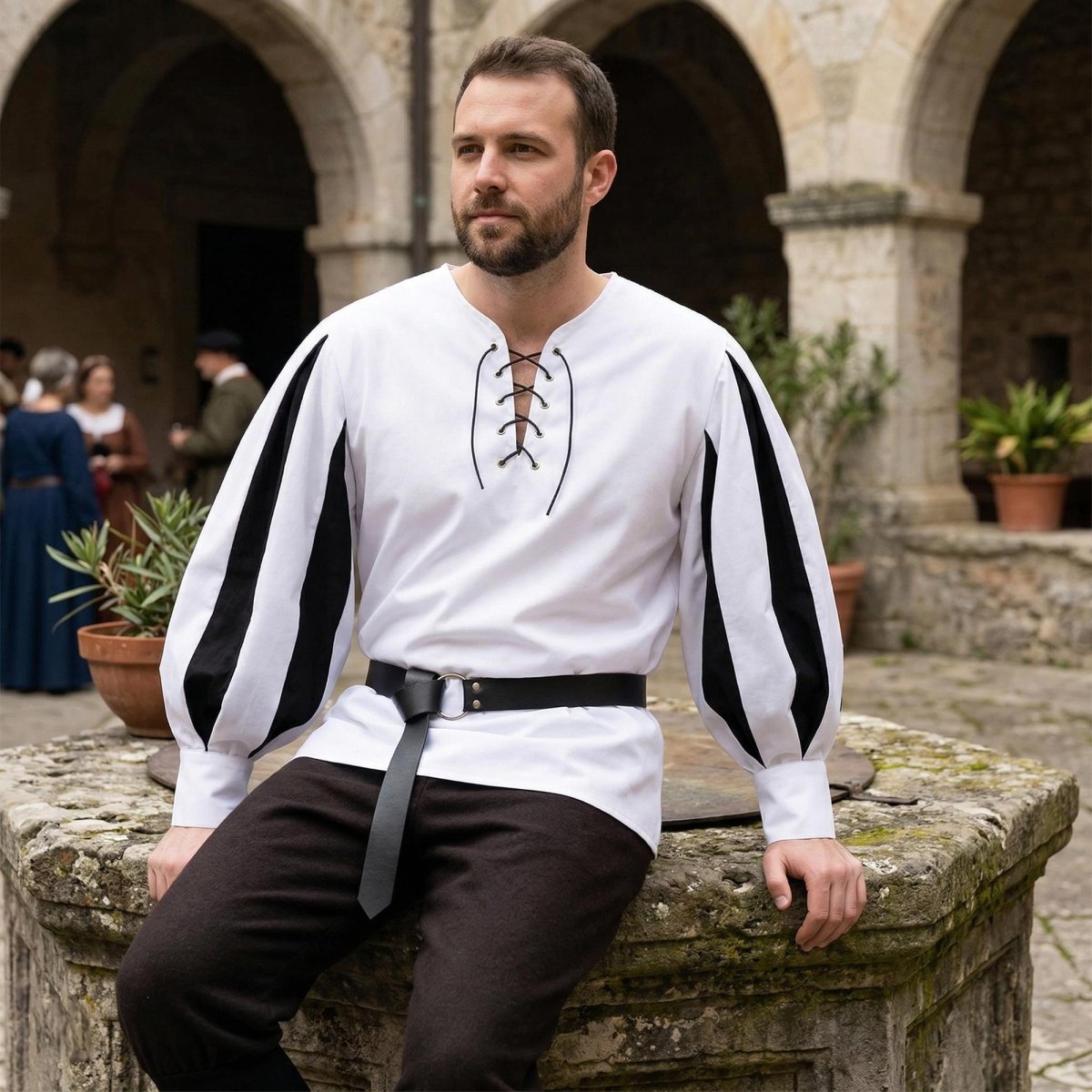Renaissance Lace Up Tunic, Medieval Color Block Shirt, LARP Costume Top for Men, Ren Faire Stage Outfit, Theatrical Costume - Tunic Costumes