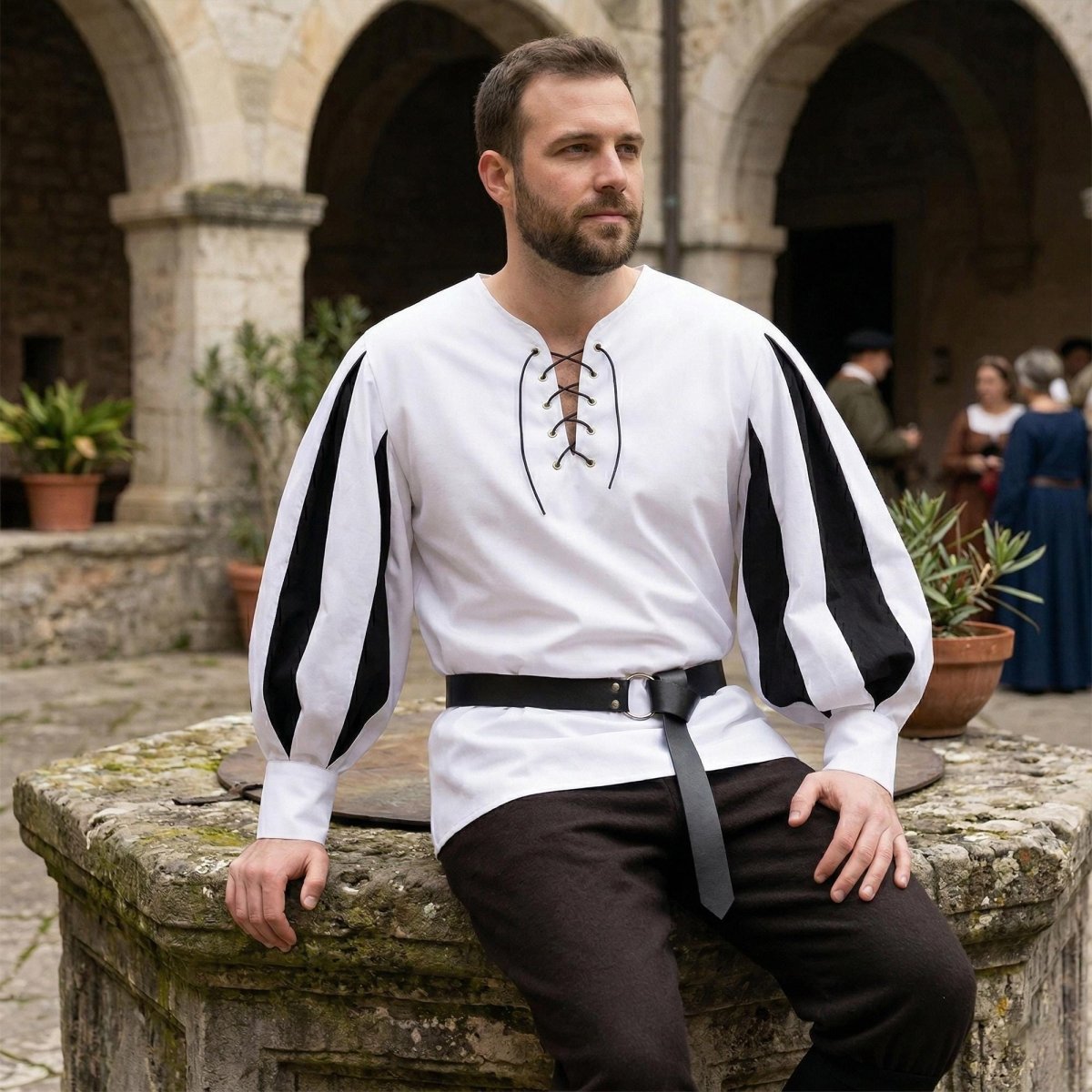 Renaissance Lace Up Tunic, Medieval Color Block Shirt, LARP Costume Top for Men, Ren Faire Stage Outfit, Theatrical Costume - Tunic Costumes