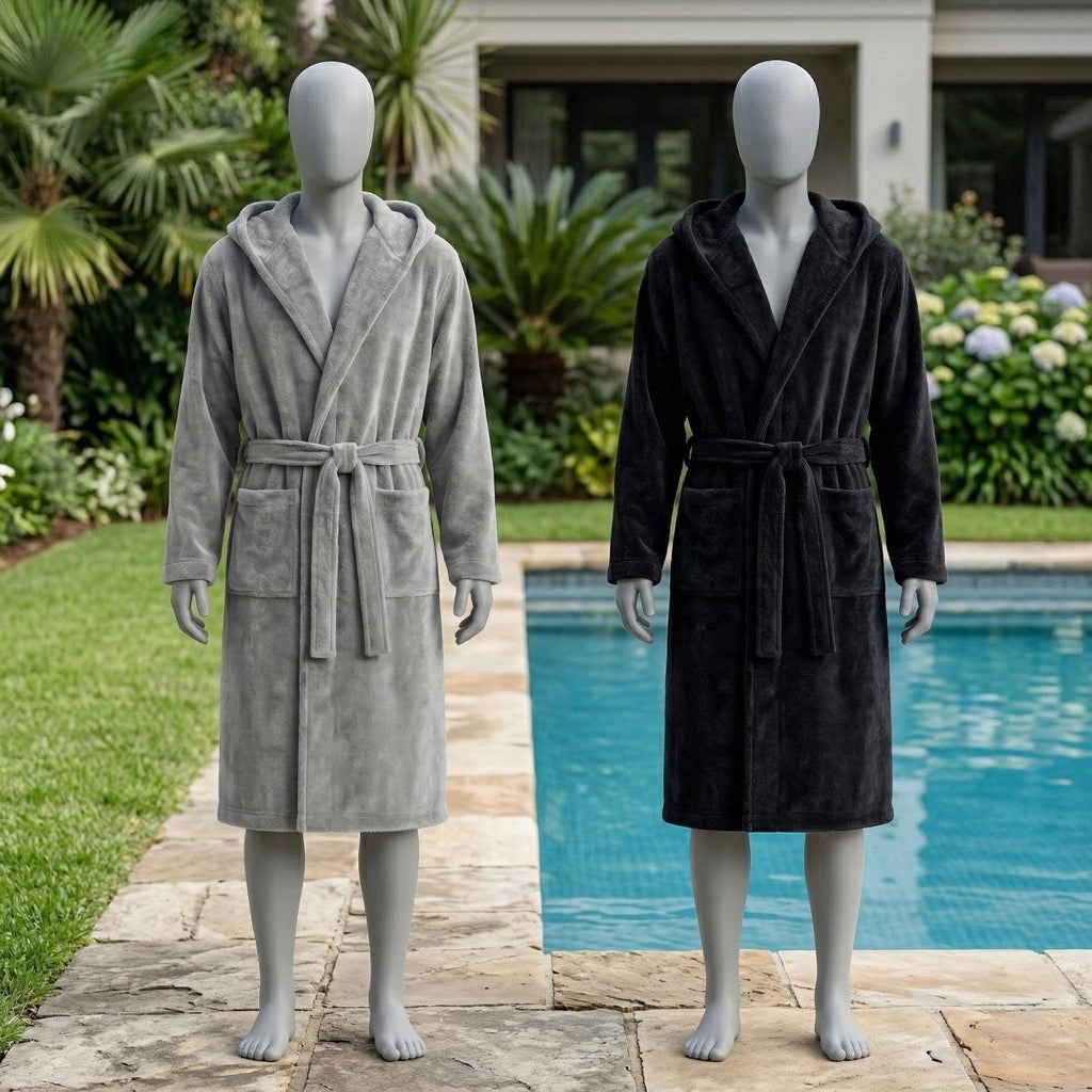 Mens Velour Hooded Robe, Soft Polyester Lounge Robe, Elegant Homewear, Cozy Bathrobe for Men, Comfortable House Robe, Gift for Him - Tunic Costumes
