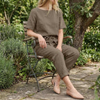 Linen Two Piece Set Women, Wide Leg Pants and Cami Top, Tie Strap Boho Outfit, Summer Casual Linen Clothing Set - Tunic Costumes
