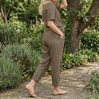 Linen Two Piece Set Women, Wide Leg Pants and Cami Top, Tie Strap Boho Outfit, Summer Casual Linen Clothing Set - Tunic Costumes