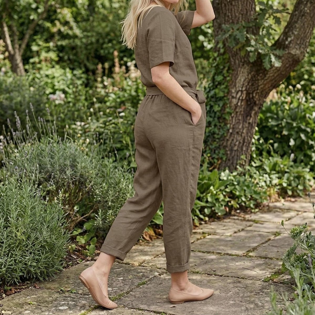 Linen Two Piece Set Women, Wide Leg Pants and Cami Top, Tie Strap Boho Outfit, Summer Casual Linen Clothing Set - Tunic Costumes