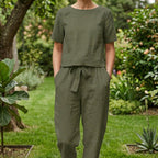 Linen Two Piece Set Women, Wide Leg Pants and Cami Top, Tie Strap Boho Outfit, Summer Casual Linen Clothing Set - Tunic Costumes