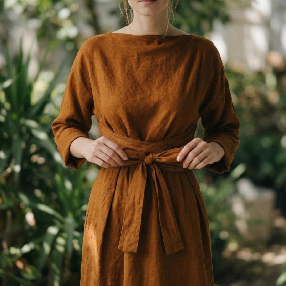 Linen Maxi Dress Women, Oversized Flowy Dress, Long Sleeve Waist Cinching Dress, Soft Washed Linen Outfit, Casual Spring Wear - Tunic Costumes