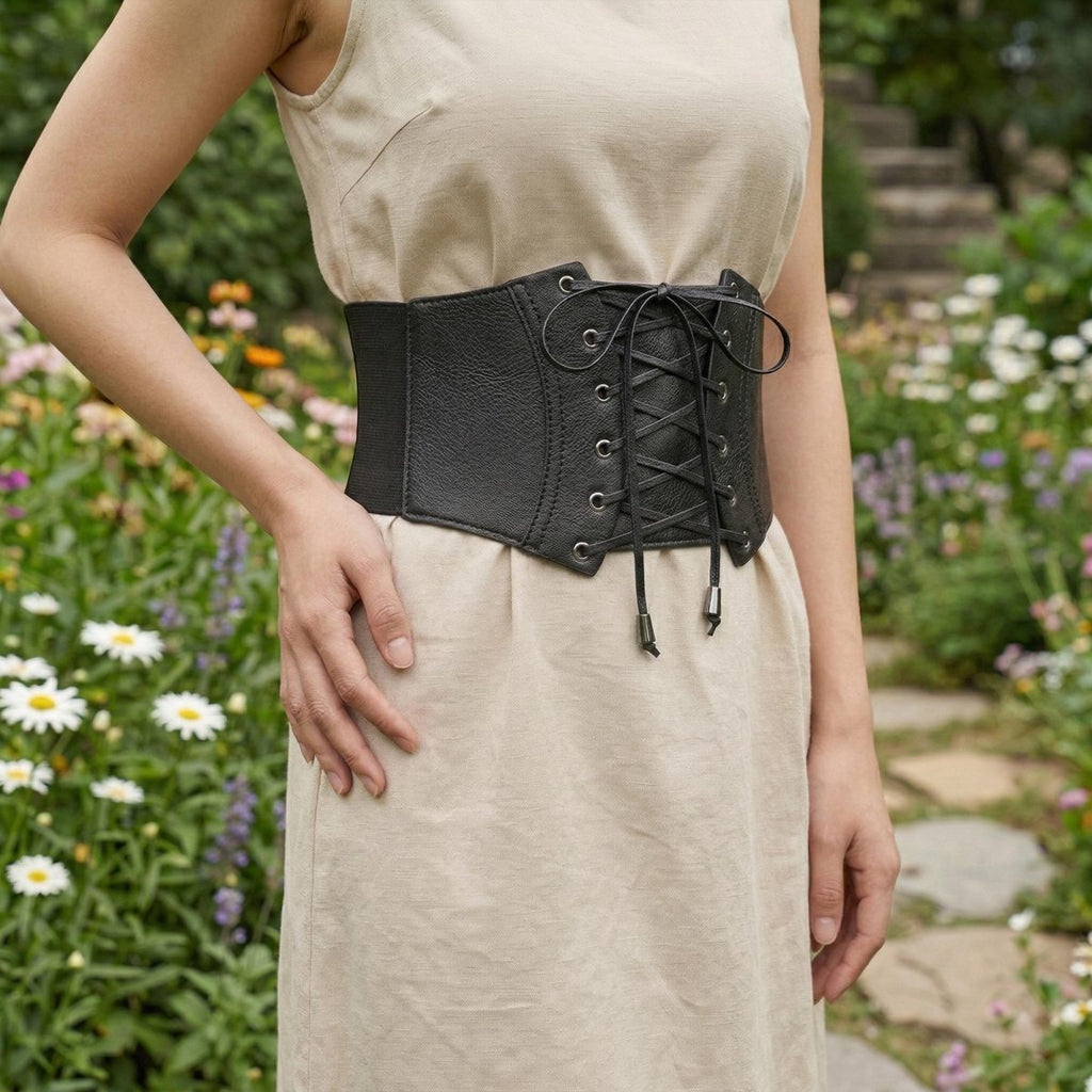 Corset Waist Cincher Belt Plus Size, Faux Leather Lace Up Belt, Medieval Renaissance Costume Belt, Ren Faire LARP Accessory - Tunic Costumes