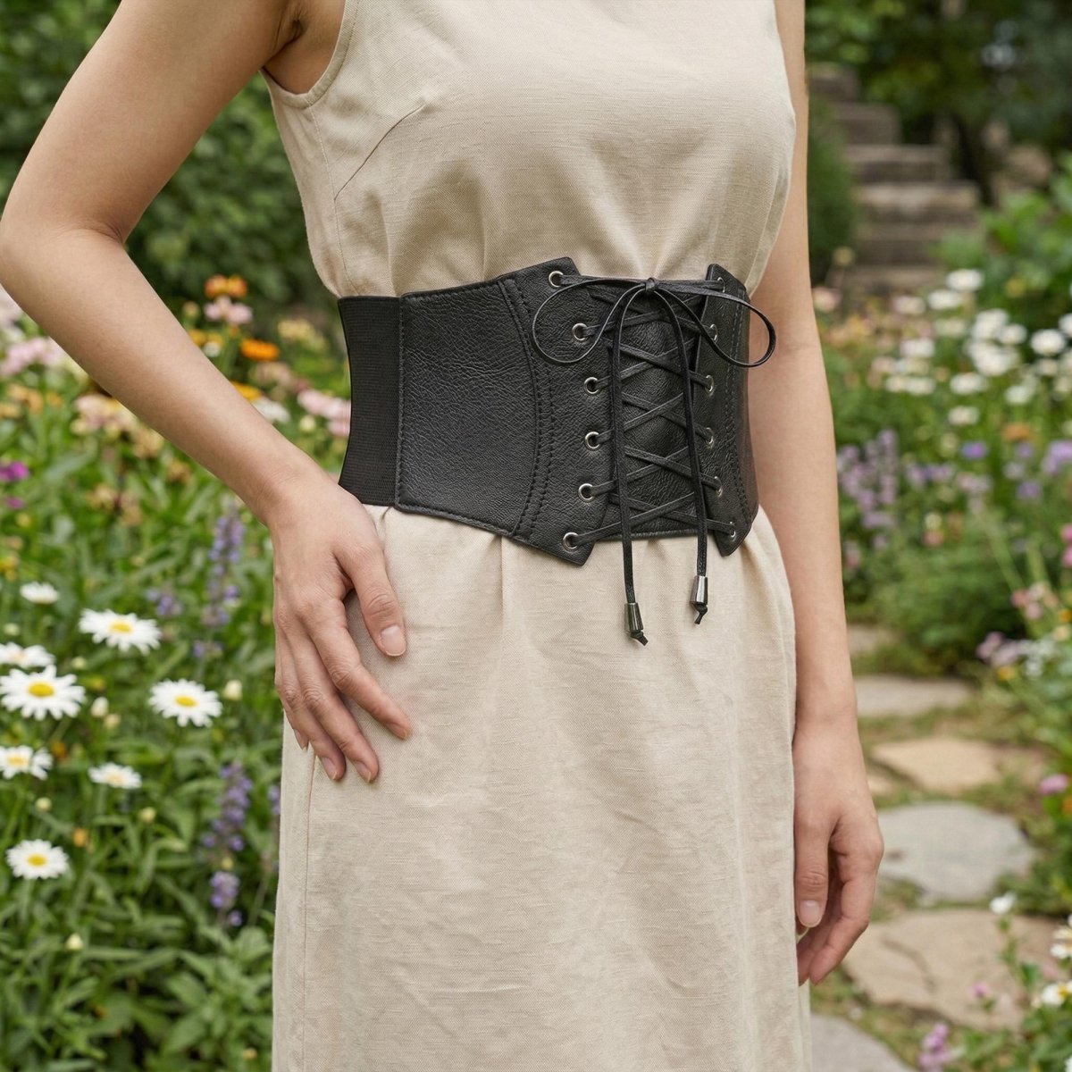 Corset Waist Cincher Belt Plus Size, Faux Leather Lace Up Belt, Medieval Renaissance Costume Belt, Ren Faire LARP Accessory - Tunic Costumes