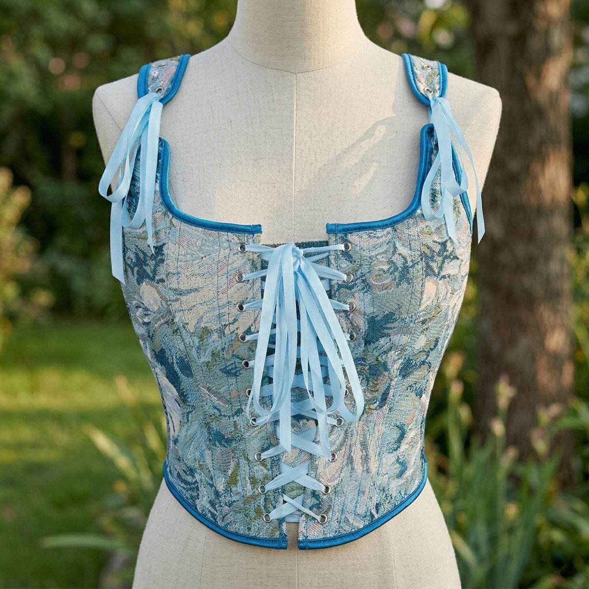 Green Floral Renaissance Corset Top, Lace Up Bustier, Cottagecore Bodice, Festival Outfit - Tunic Costumes