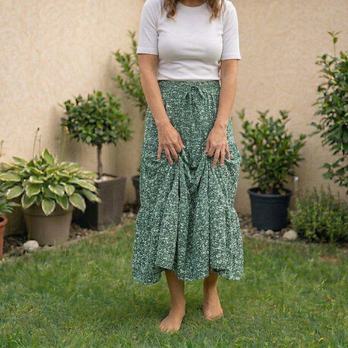 Boho A - Line Maxi Skirt, Flowing Tiered Summer Outfit - Tunic Costumes