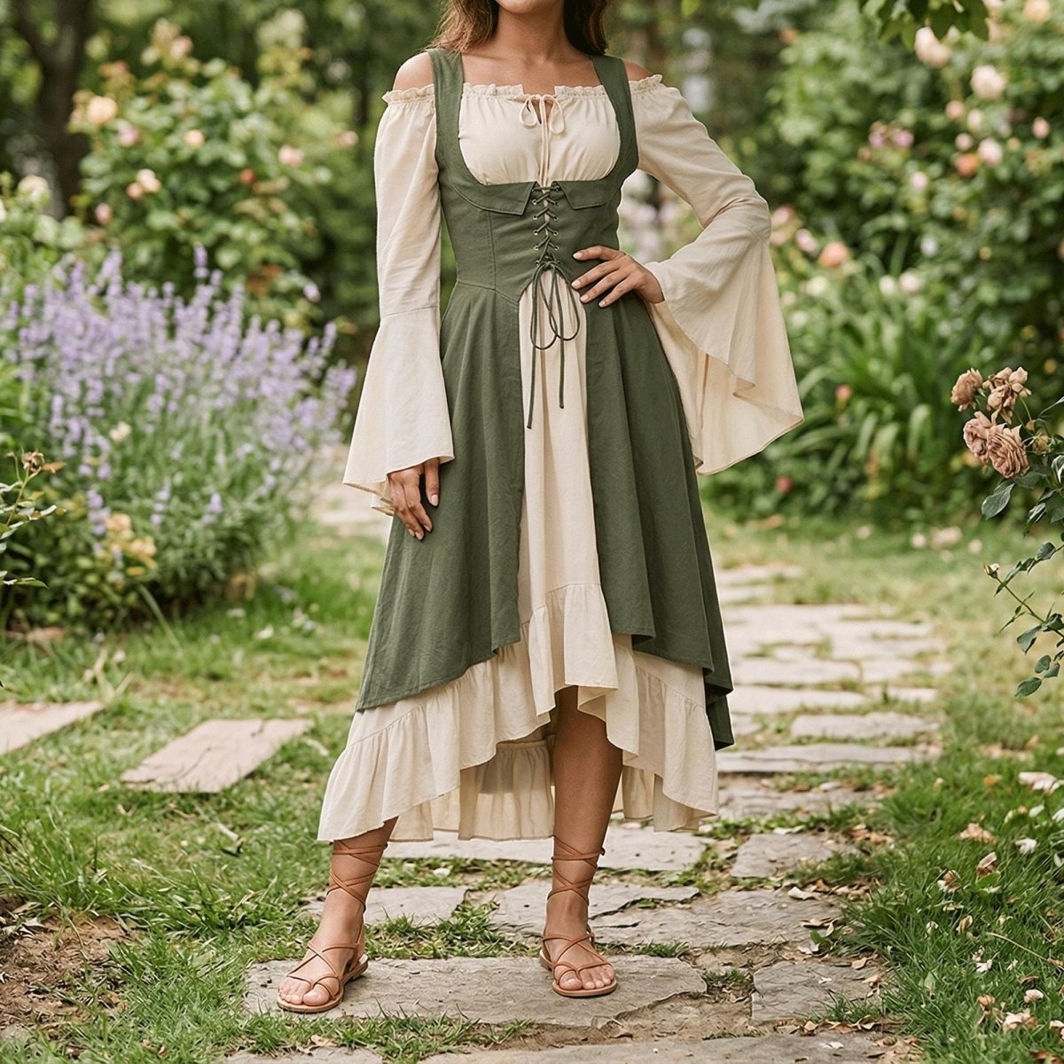 Medieval Corset Dress, Peasant Style Renaissance Gown, Larp Costume Women, Cottagecore Fantasy Outfit, Viking Dress - Tunic Costumes