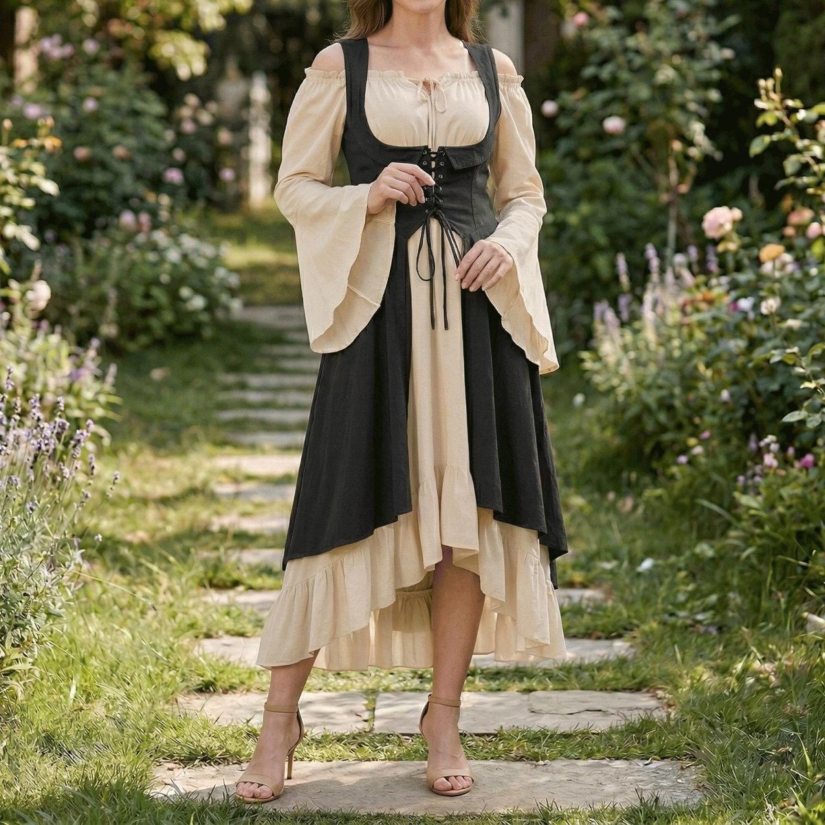 Medieval Corset Dress, Peasant Style Renaissance Gown, Larp Costume Women, Cottagecore Fantasy Outfit, Viking Dress - Tunic Costumes