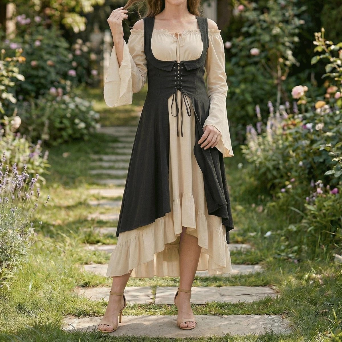 Medieval Corset Dress, Peasant Style Renaissance Gown, Larp Costume Women, Cottagecore Fantasy Outfit, Viking Dress - Tunic Costumes