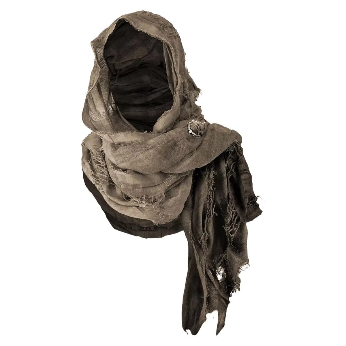 Apocalyptic Hooded Scarf Cape, Distressed Desert Style Shawl, Ragged Hooded Wrap, Avant - Garde Streetwear, Gothic Festival Scarf - Tunic Costumes